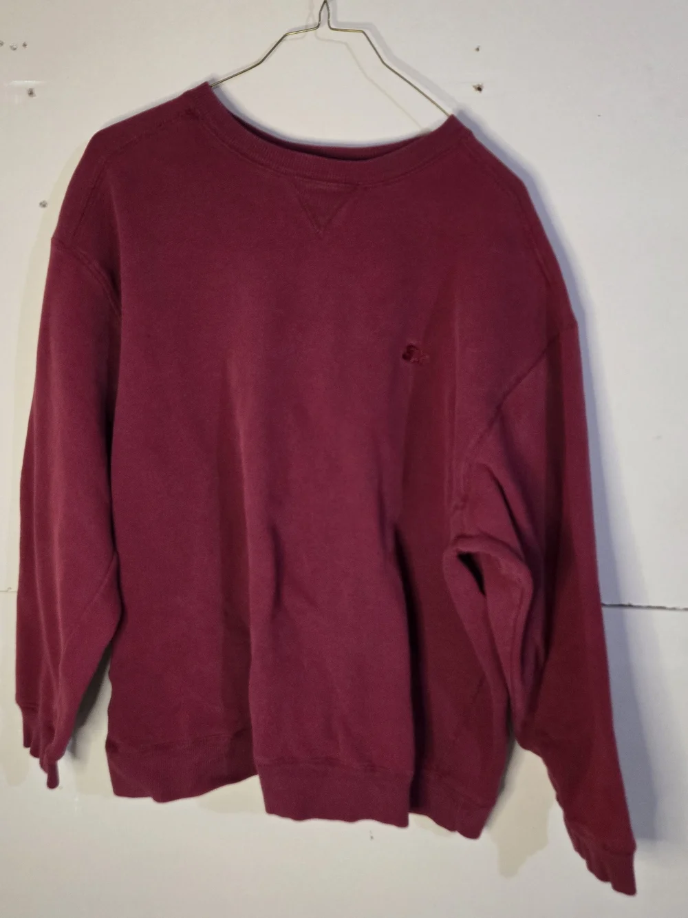 Starter Men's XL Burgundy Crew Neck Fleece Pullover Sweatshirt Embroidered Logo